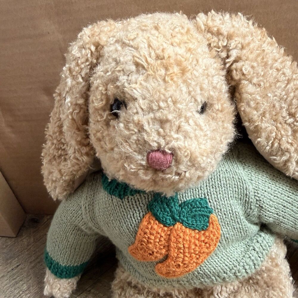 Vtg 1991 TY Curly Brown Bunny Rabbit Plush 16" NOS Carrots Green Sweater Easter